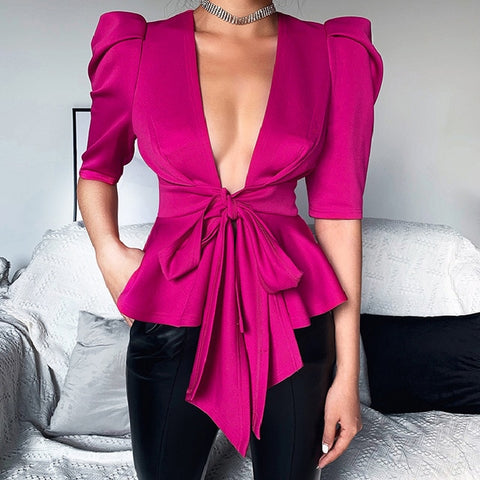 Deep V-Neck Blouse