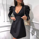 V-Neck Puff Sleeve Dress