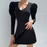 V-Neck Puff Sleeve Dress