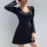 V-Neck Puff Sleeve Dress