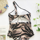 Simplee One shoulder print swimsuit female new Hollow out sexy swimwear women one piece suit High cut sexy bathing suit monokini
