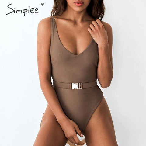Simplee High cut swimsuit one piece V-neck swimwear women bathing suit Monokini bathing suit Sexy bikini push up Summer 2019