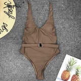 Simplee High cut swimsuit one piece V-neck swimwear women bathing suit Monokini bathing suit Sexy bikini push up Summer 2019
