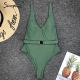Simplee High cut swimsuit one piece V-neck swimwear women bathing suit Monokini bathing suit Sexy bikini push up Summer 2019