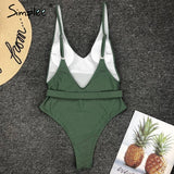 Simplee High cut swimsuit one piece V-neck swimwear women bathing suit Monokini bathing suit Sexy bikini push up Summer 2019