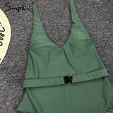 Simplee High cut swimsuit one piece V-neck swimwear women bathing suit Monokini bathing suit Sexy bikini push up Summer 2019