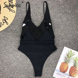 Simplee High cut swimsuit one piece V-neck swimwear women bathing suit Monokini bathing suit Sexy bikini push up Summer 2019