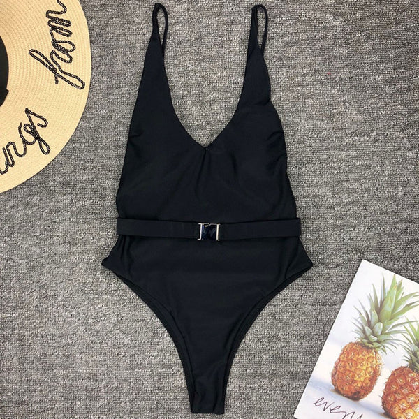 Simplee High cut swimsuit one piece V-neck swimwear women bathing suit Monokini bathing suit Sexy bikini push up Summer 2019
