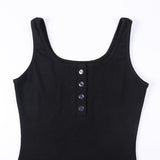 WannaThis genou-longueur robe tricoté élastique sans manches moulante femmes élégantes 2019 été Sexy col en v bouton fête Slim robes