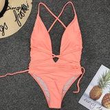 Simplee Deep v-neck bodysuit one-piece Bondage white bikini 2019 High cut swimsuit female Push up sexy swimwear women Monokini