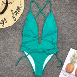 Simplee Deep v-neck bodysuit one-piece Bondage white bikini 2019 High cut swimsuit female Push up sexy swimwear women Monokini
