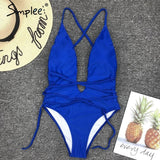 Simplee Deep v-neck bodysuit one-piece Bondage white bikini 2019 High cut swimsuit female Push up sexy swimwear women Monokini