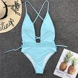 Simplee Deep v-neck bodysuit one-piece Bondage white bikini 2019 High cut swimsuit female Push up sexy swimwear women Monokini