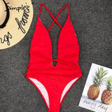 Simplee Deep v-neck bodysuit one-piece Bondage white bikini 2019 High cut swimsuit female Push up sexy swimwear women Monokini