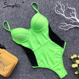 Simplee Mesh transparent bikini 2019 new Sexy bodysuits one piece swimsuit female Push up neon swimwear women bathing suit swim