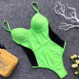 Simplee Mesh transparent bikini 2019 new Sexy bodysuits one piece swimsuit female Push up neon swimwear women bathing suit swim
