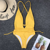 Simplee Deep v-neck bodysuit one-piece Bondage white bikini 2019 High cut swimsuit female Push up sexy swimwear women Monokini