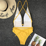 Simplee Deep v-neck bodysuit one-piece Bondage white bikini 2019 High cut swimsuit female Push up sexy swimwear women Monokini