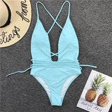 Simplee Deep v-neck bodysuit one-piece Bondage white bikini 2019 High cut swimsuit female Push up sexy swimwear women Monokini