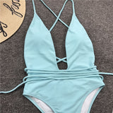 Simplee Deep v-neck bodysuit one-piece Bondage white bikini 2019 High cut swimsuit female Push up sexy swimwear women Monokini