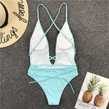 Simplee Deep v-neck bodysuit one-piece Bondage white bikini 2019 High cut swimsuit female Push up sexy swimwear women Monokini