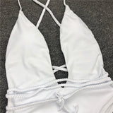 Simplee Deep v-neck bodysuit one-piece Bondage white bikini 2019 High cut swimsuit female Push up sexy swimwear women Monokini