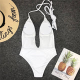 Simplee Deep v-neck bodysuit one-piece Bondage white bikini 2019 High cut swimsuit female Push up sexy swimwear women Monokini