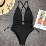 Simplee Deep v-neck bodysuit one-piece Bondage white bikini 2019 High cut swimsuit female Push up sexy swimwear women Monokini