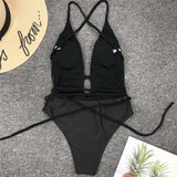 Simplee Deep v-neck bodysuit one-piece Bondage white bikini 2019 High cut swimsuit female Push up sexy swimwear women Monokini