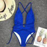 Simplee Deep v-neck bodysuit one-piece Bondage white bikini 2019 High cut swimsuit female Push up sexy swimwear women Monokini
