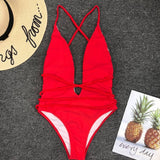 Simplee Deep v-neck bodysuit one-piece Bondage white bikini 2019 High cut swimsuit female Push up sexy swimwear women Monokini