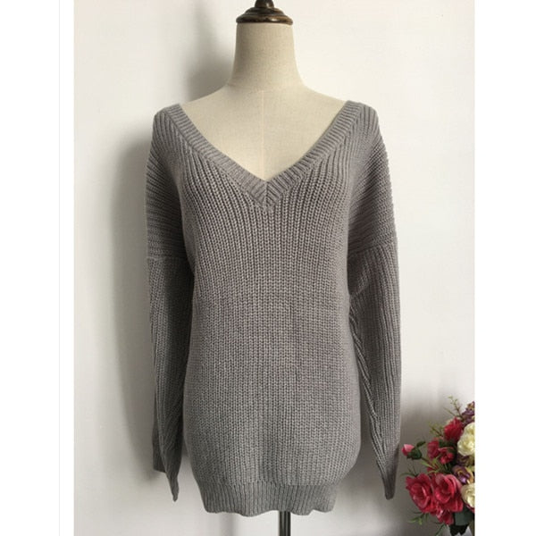 V-neck Backless Sweater