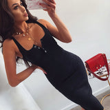 WannaThis genou-longueur robe tricoté élastique sans manches moulante femmes élégantes 2019 été Sexy col en v bouton fête Slim robes